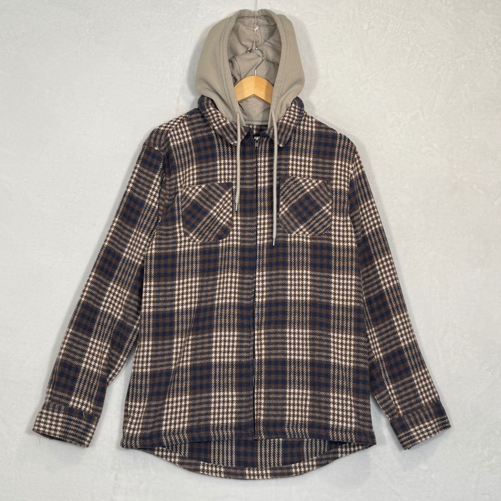 Brooklyn Cloth Brown Plaid Hooded Zip Flannel Jacket Medium